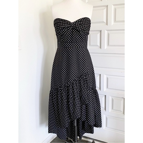 NWT Eliza J Strapless Black & White Polka Dot Dress High-Low Size 10